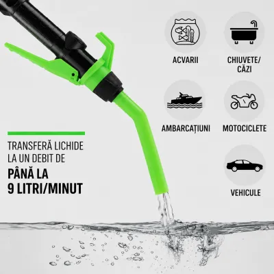 Pompa electrica transfer combustibil portabila cu baterii, debit 9 L/min, duza control flux, furtun flexibil 90cm - imagine 5