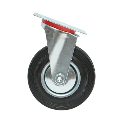 Roata pivotanta industriala 125x33mm fara frana, cauciuc plin negru, placa otel 100x80mm 95kg - imagine 2