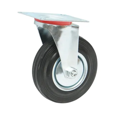 Roata pivotanta industriala 125x33mm fara frana, cauciuc plin negru, placa otel 100x80mm 95kg - imagine 6