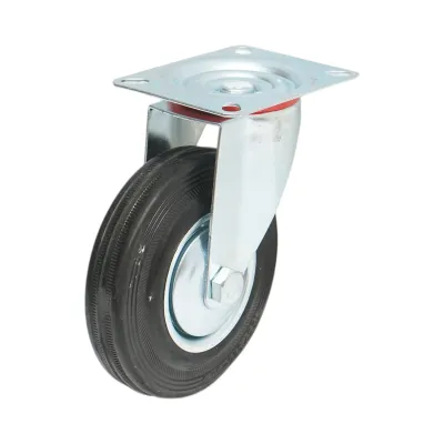Roata pivotanta industriala 125x33mm fara frana, cauciuc plin negru, placa otel 100x80mm 95kg