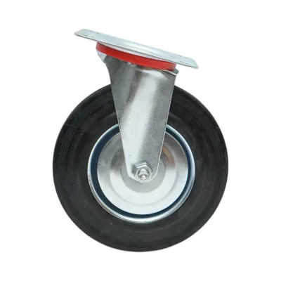 Roata pivotanta industriala 200x44mm fara frana, cauciuc plin negru, placa otel 135x105mm 140kg - imagine 2