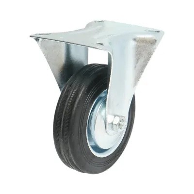 Roata fixa industriala 100x30mm fara frana, cauciuc plin negru, placa otel 100x80mm 55kg