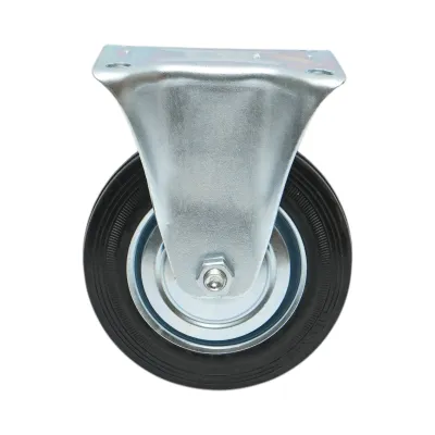 Roata fixa  industriala 150x38mm fara frana, cauciuc plin negru, placa otel 135x105mm 120kg - imagine 2