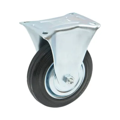 Roata fixa  industriala 150x38mm fara frana, cauciuc plin negru, placa otel 135x105mm 120kg - imagine 6