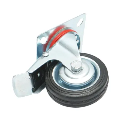 Roata pivotanta industriala 75x22mm cu frana, cauciuc plin negru, placa otel 80x66mm 35kg - imagine 6