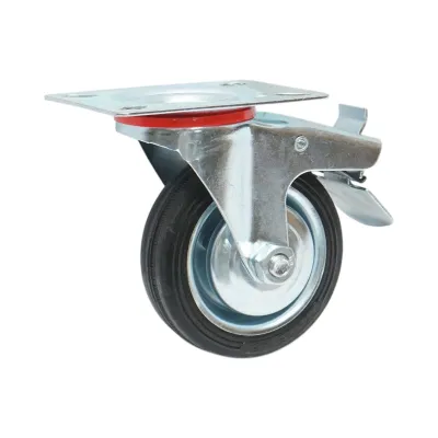 Roata pivotanta industriala 75x22mm cu frana, cauciuc plin negru, placa otel 80x66mm 35kg - imagine 5