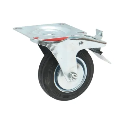 Roata pivotanta industriala 100x30mm cu frana, cauciuc plin negru, placa otel 100x80mm 55kg - imagine 5