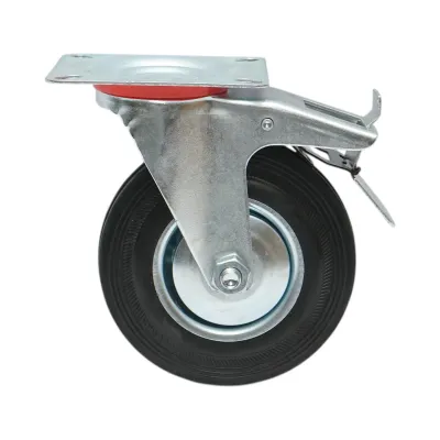 Roata pivotanta industriala 125x33mm cu frana, cauciuc plin negru, placa otel 100x80mm 95kg - imagine 2