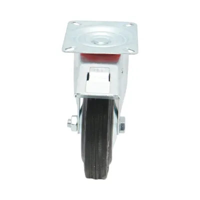 Roata pivotanta industriala 125x33mm cu frana, cauciuc plin negru, placa otel 100x80mm 95kg - imagine 4