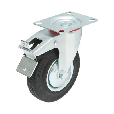 Roata pivotanta industriala 125x33mm cu frana, cauciuc plin negru, placa otel 100x80mm 95kg