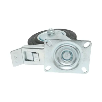 Roata pivotanta industriala 125x33mm cu frana, cauciuc plin negru, placa otel 100x80mm 95kg - imagine 7