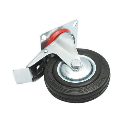 Roata pivotanta industriala 125x33mm cu frana, cauciuc plin negru, placa otel 100x80mm 95kg - imagine 6