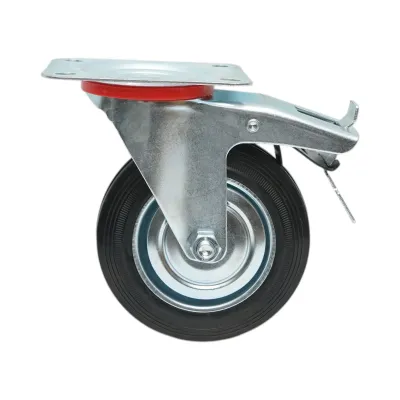 Roata pivotanta industriala 150x38mm cu frana, cauciuc plin negru, placa otel 135x105mm 120kg - imagine 2