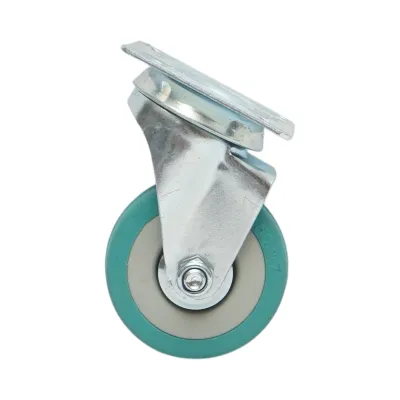 Roata pivotanta 50x16mm fara frana, cauciuc plin albastru, placa otel 50x50mm 27kg - imagine 2
