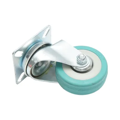 Roata pivotanta 50x16mm fara frana, cauciuc plin albastru, placa otel 50x50mm 27kg - imagine 6