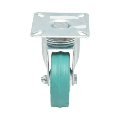 Roata pivotanta 65x19mm fara frana, cauciuc plin albastru, placa otel 65x65mm 35kg - imagine 4