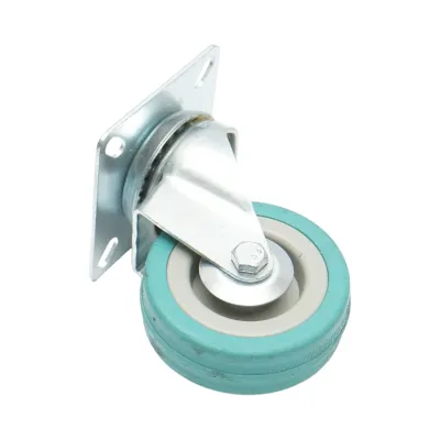 Roata pivotanta 65x19mm fara frana, cauciuc plin albastru, placa otel 65x65mm 35kg - imagine 6