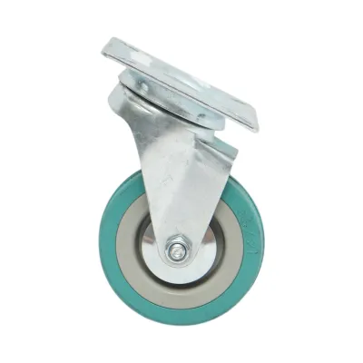 Roata pivotanta 65x19mm fara frana, cauciuc plin albastru, placa otel 65x65mm 35kg - imagine 2