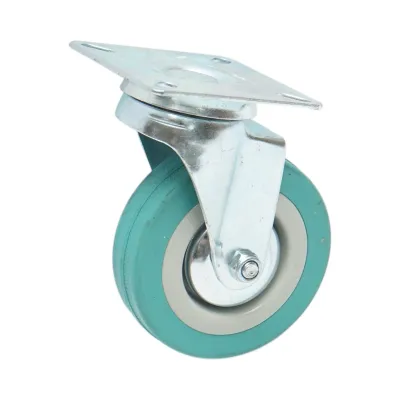 Roata pivotanta 75x21mm fara frana, cauciuc plin albastru, placa otel 65x65mm 45kg - imagine 5