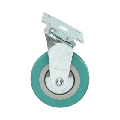 Roata pivotanta 100x26mm fara frana, cauciuc plin albastru, placa otel 75x75mm 55kg - imagine 2