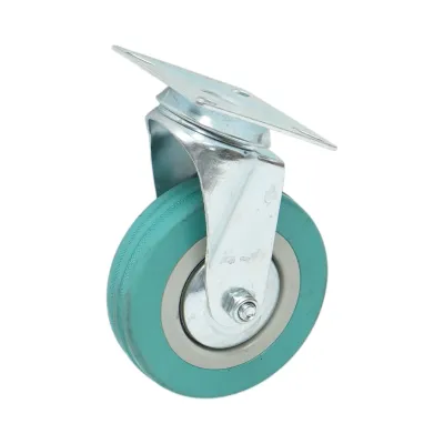 Roata pivotanta 100x26mm fara frana, cauciuc plin albastru, placa otel 75x75mm 55kg - imagine 5