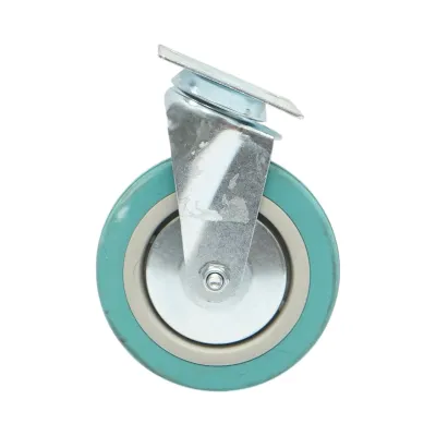 Roata pivotanta 125x27mm fara frana, cauciuc plin albastru, placa otel 75x75mm 60kg - imagine 2