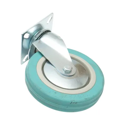 Roata pivotanta 125x27mm fara frana, cauciuc plin albastru, placa otel 75x75mm 60kg - imagine 6