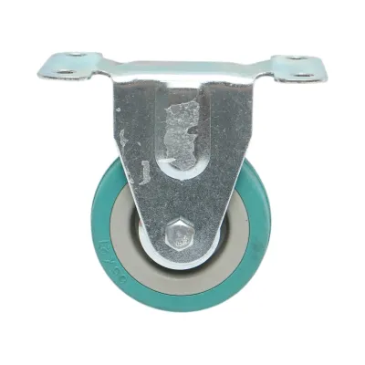 Roata fixa 65x19mm fara frana, cauciuc plin albastru, placa otel 100x59mm 35kg - imagine 2