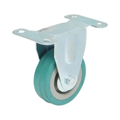 Roata fixa 65x19mm fara frana, cauciuc plin albastru, placa otel 100x59mm 35kg