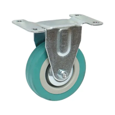 Roata fixa 75x21mm fara frana, cauciuc plin albastru, placa otel 100x59mm 45kg - imagine 5