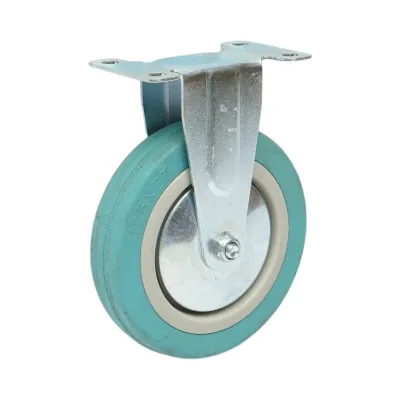 Roata fixa 125x27mm fara frana, cauciuc plin albastru, placa otel 100x59mm 60kg - imagine 5