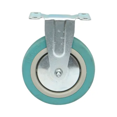 Roata fixa 125x27mm fara frana, cauciuc plin albastru, placa otel 100x59mm 60kg - imagine 2