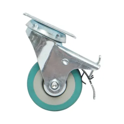 Roata pivotanta 50x16mm cu frana, cauciuc plin albastru, placa otel 50x50mm 27kg - imagine 2