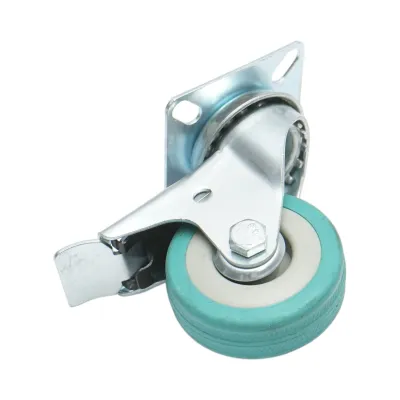 Roata pivotanta 50x16mm cu frana, cauciuc plin albastru, placa otel 50x50mm 27kg - imagine 6