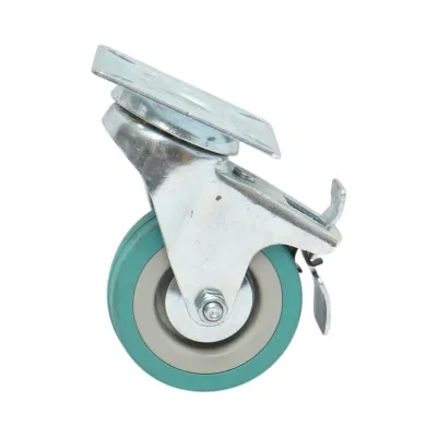 Roata pivotanta 65x19mm cu frana, cauciuc plin albastru, placa otel 65x65mm 35kg - imagine 2