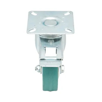 Roata pivotanta 65x19mm cu frana, cauciuc plin albastru, placa otel 65x65mm 35kg - imagine 4