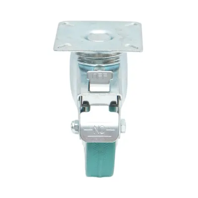 Roata pivotanta 75x21mm cu frana, cauciuc plin albastru, placa otel 65x65mm 45kg - imagine 4