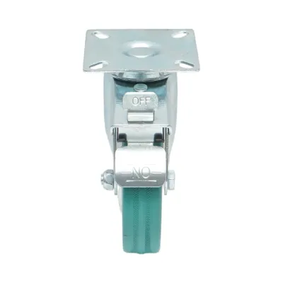Roata pivotanta 100x26mm cu frana, cauciuc plin albastru, placa otel 75x75mm 55kg - imagine 4