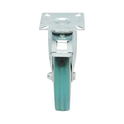 Roata pivotanta 125x27mm cu frana, cauciuc plin albastru, placa otel 75x75mm 60kg - imagine 4