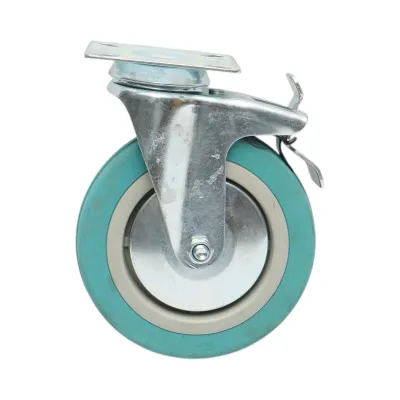 Roata pivotanta 125x27mm cu frana, cauciuc plin albastru, placa otel 75x75mm 60kg - imagine 2