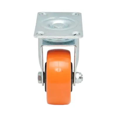 Roata pivotanta 75x31mm fara frana, PVC portocaliu, placa otel 94x63mm 80kg - imagine 4