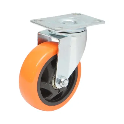 Roata pivotanta 100x31mm fara frana, PVC portocaliu, placa otel 94x63mm 90kg
