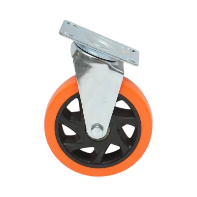 Roata pivotanta 125x31mm fara frana, PVC portocaliu, placa otel 94x63mm 100kg - imagine 2