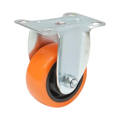 Roata fixa 75x31mm fara frana, PVC portocaliu, placa otel 94x63mm 80kg