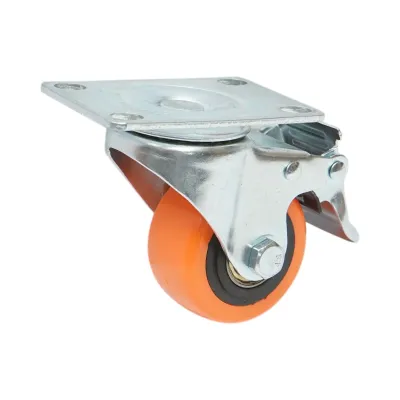 Roata pivotanta 64x31mm cu frana, PVC portocaliu, placa otel 94x63mm 60kg - imagine 5