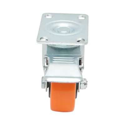 Roata pivotanta 75x31mm cu frana, PVC portocaliu, placa otel 94x63mm 80kg - imagine 4