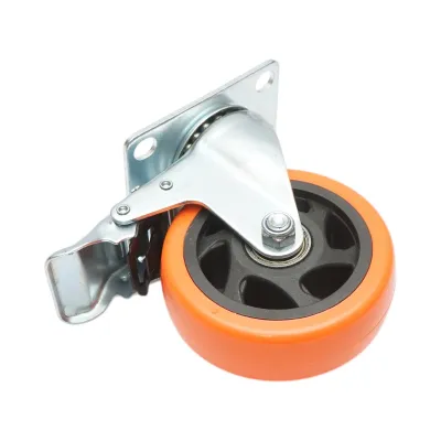 Roata pivotanta 100x31mm cu frana, PVC portocaliu, placa otel 94x63mm 90kg - imagine 6