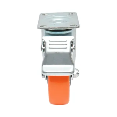 Roata pivotanta 100x31mm cu frana, PVC portocaliu, placa otel 94x63mm 90kg - imagine 4