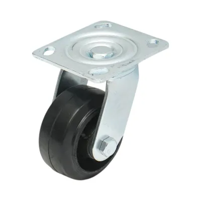 Roata pivotanta industriala 100x50mm fara frana, cauciuc plin negru, placa otel 115x100mm 100kg
