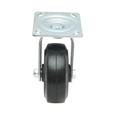 Roata pivotanta industriala 125x50mm fara frana, cauciuc plin negru, placa otel 115x100mm 130kg - imagine 4